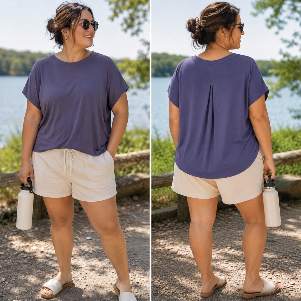Athleta With Ease Tee 1X Nightfall Purple TENCEL Modal NWT Yoga Top Breathable